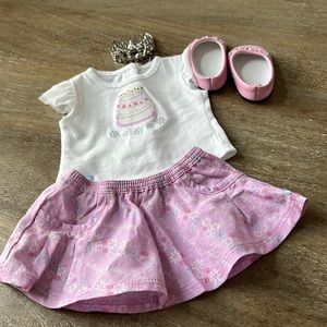 American girl doll birthday outfit shirt skirt crown shoes